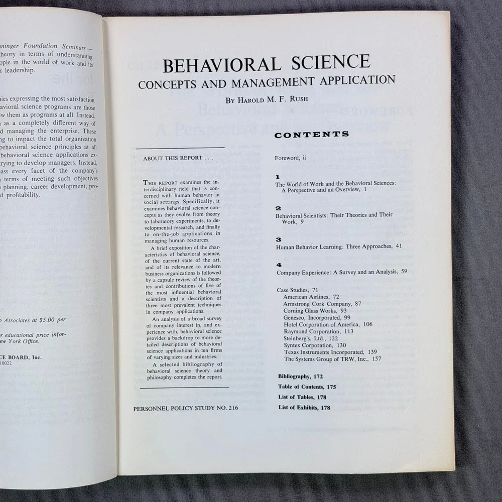 Conference Board Behavioral Science Concepts Management Softcover 1978 Business